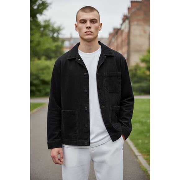 H&M Men's Black Corduroy Wide Ribbed Button Up Shacket/Jacket - Picture 6 of 9